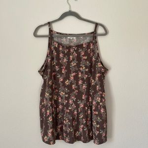 Maurices Floral Babydoll Tank Top Brown Boho